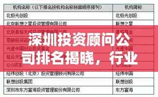 深圳投资顾问公司排名揭晓,行业影响力与专业水准的双重验证